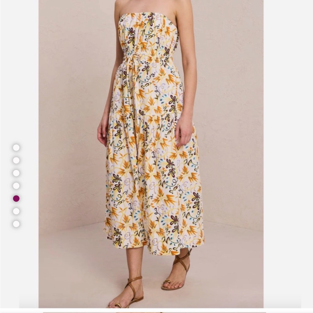 A.L.C. Clark Dress. White Dress with Orange and Yellow Accents. Strapless.